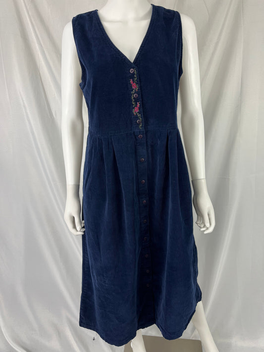 Vintage 100% Cotton Floral Embroidery Blue Tank Dress by Northern Reflections \ Size S/P \ See Item Description for Measurements and Details