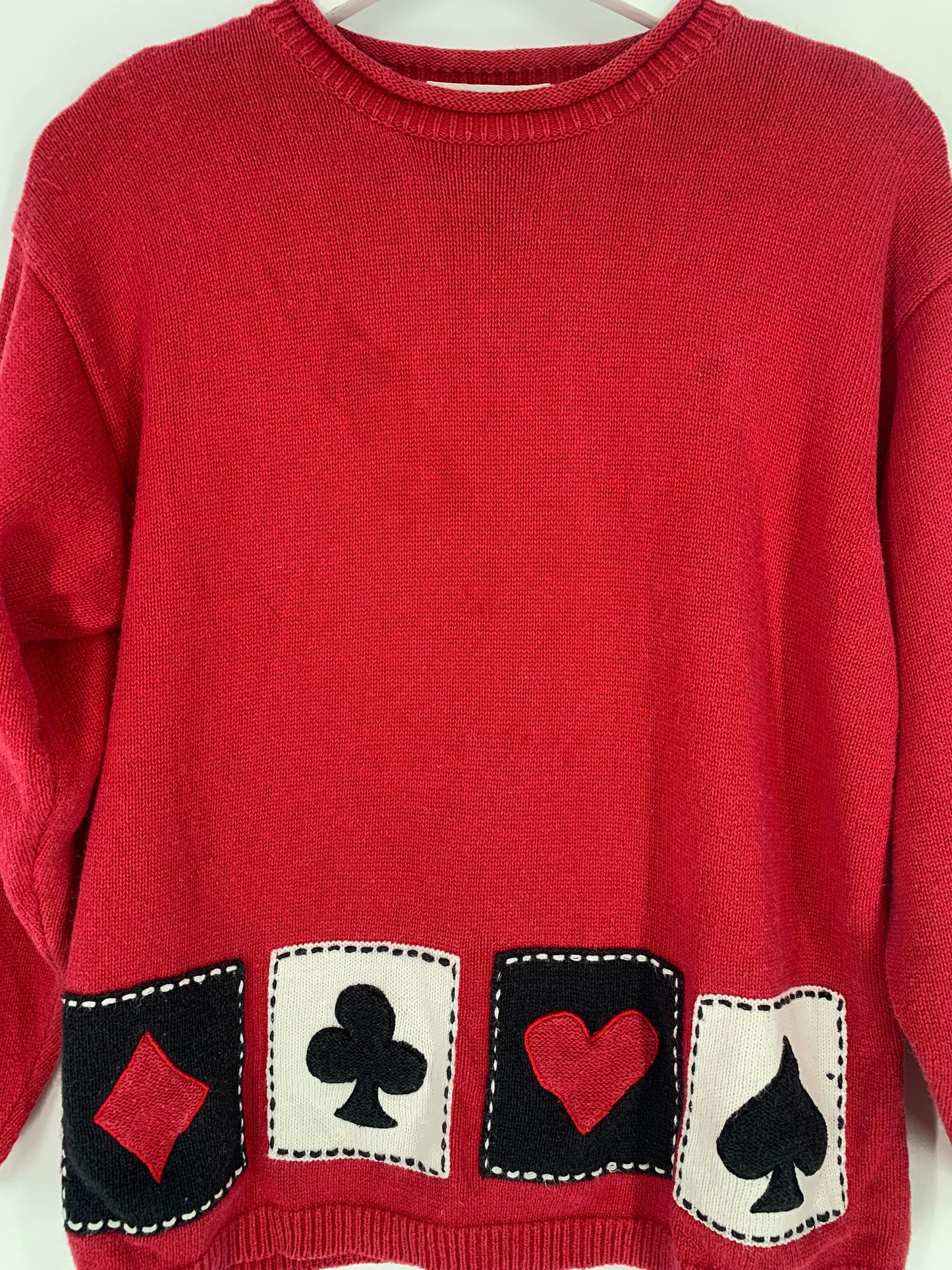 80's Vintage Playing Cards Embroidered Sweater With Shoulder Pads By Marisa Christina / Size L / Please See Item Measurements & Description