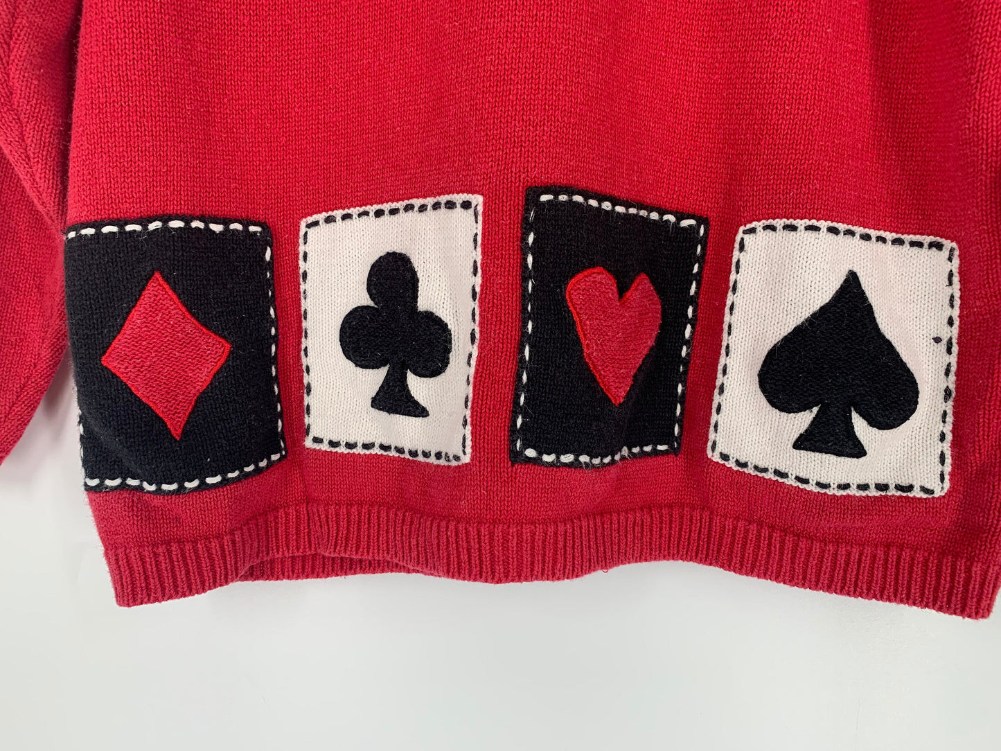 80's Vintage Playing Cards Embroidered Sweater With Shoulder Pads By Marisa Christina / Size L / Please See Item Measurements & Description