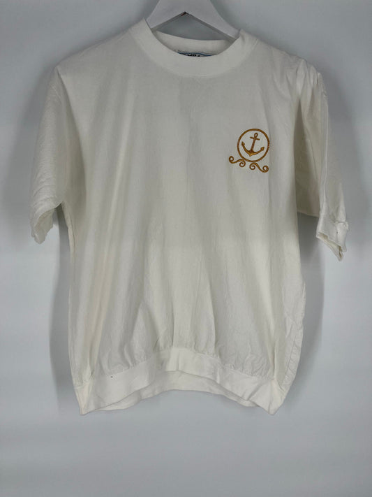 Vintage 100% Cotton White Nautical Anchor Top by Bombacha \ Size M \ See Item Description for Measurements and Details