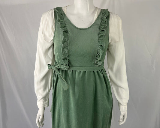 Possibly Homemade Sage Green Corduroy Wrap Dress / Size Measures Large / View Description For Measurements And Condition Details