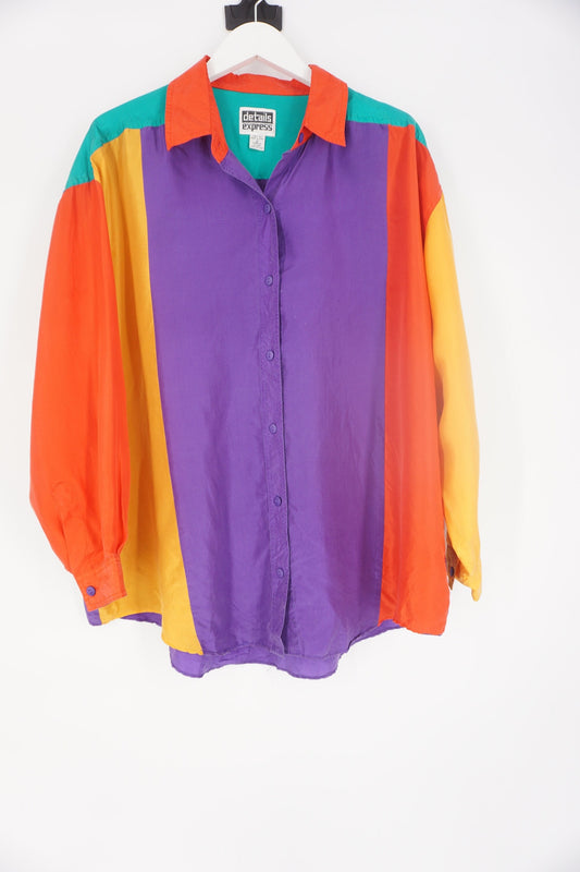 Vintage 100% Silk Vibrant Colorblock Blouse by Details Express \ Size 22 \ See Item Description for Measurements and Details