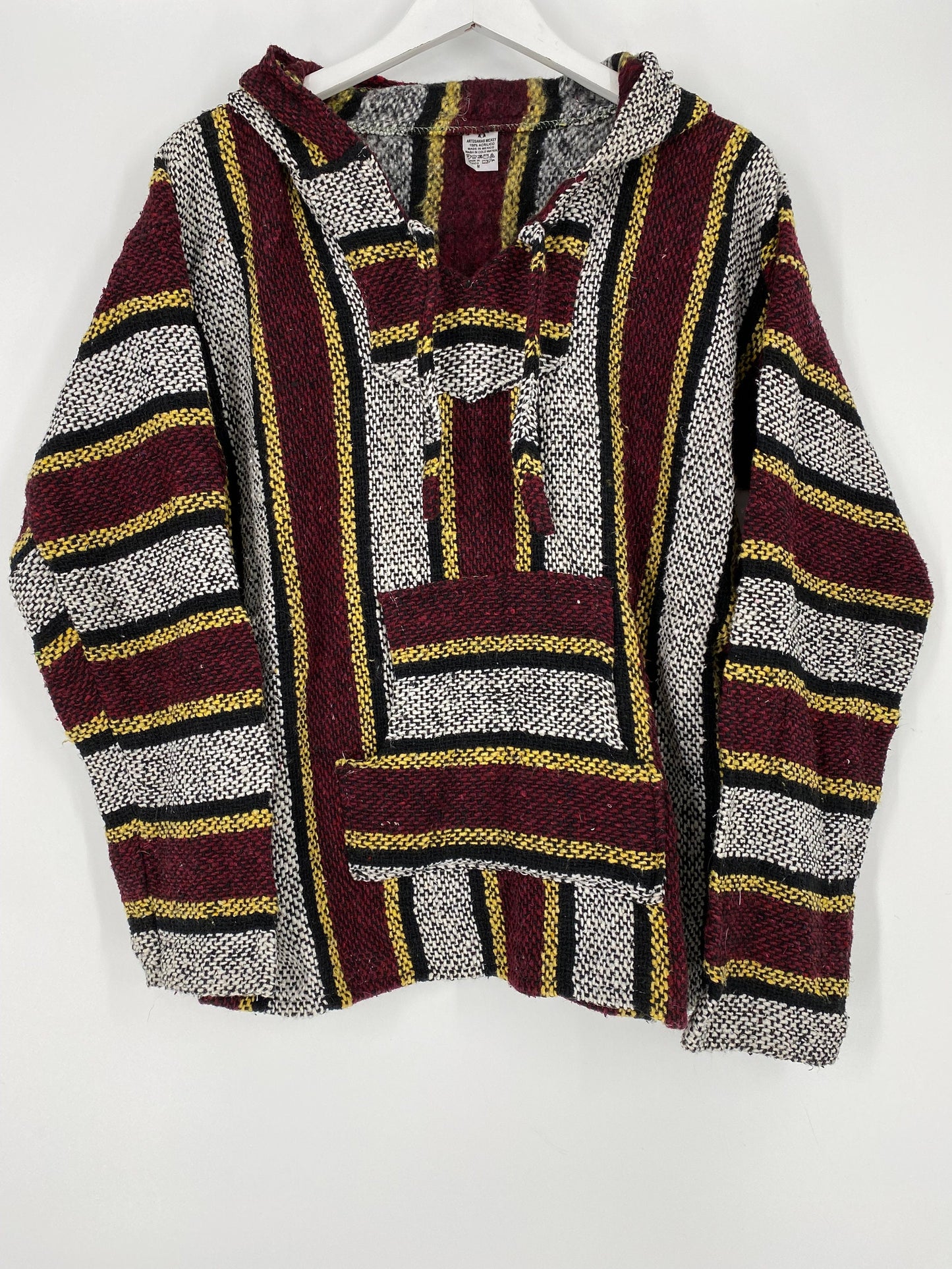 Maroon And Yellow Striped Baja Hoodie By Artesanias Mickey \ Size M \ Please See Item Description And Measurements