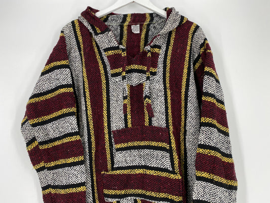 Maroon And Yellow Striped Baja Hoodie By Artesanias Mickey \ Size M \ Please See Item Description And Measurements