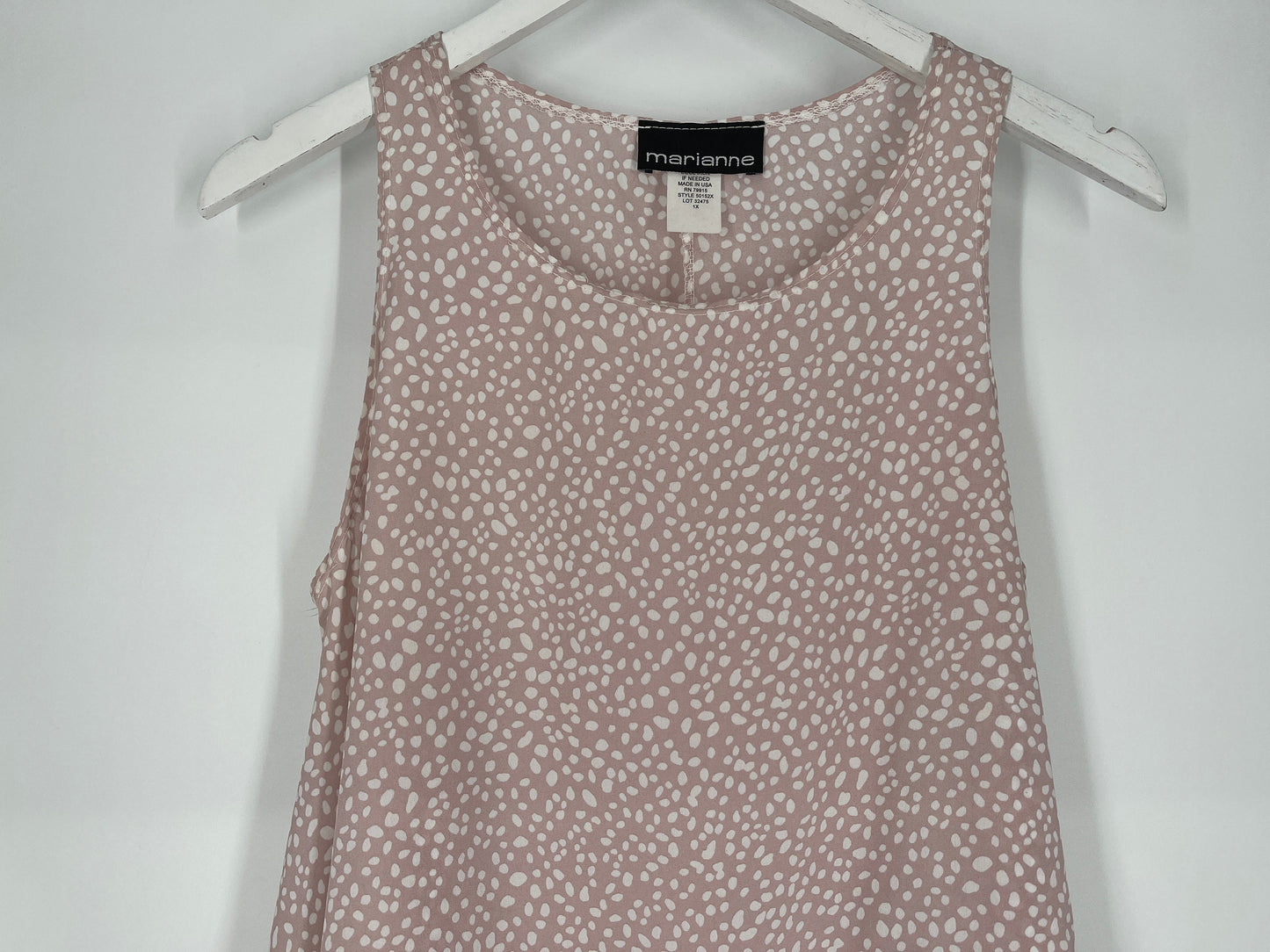 Pale Pink Tank Top With White Dots By Marianne / Size 1X / View Description For Measurements And Condition Details