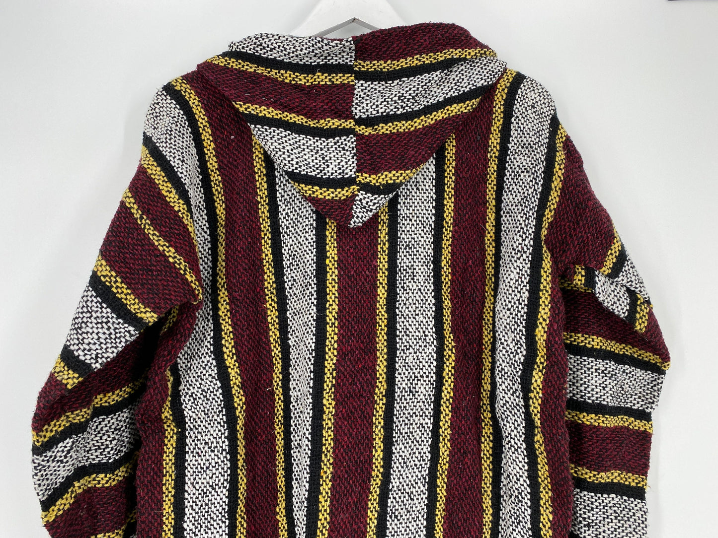 Maroon And Yellow Striped Baja Hoodie By Artesanias Mickey \ Size M \ Please See Item Description And Measurements