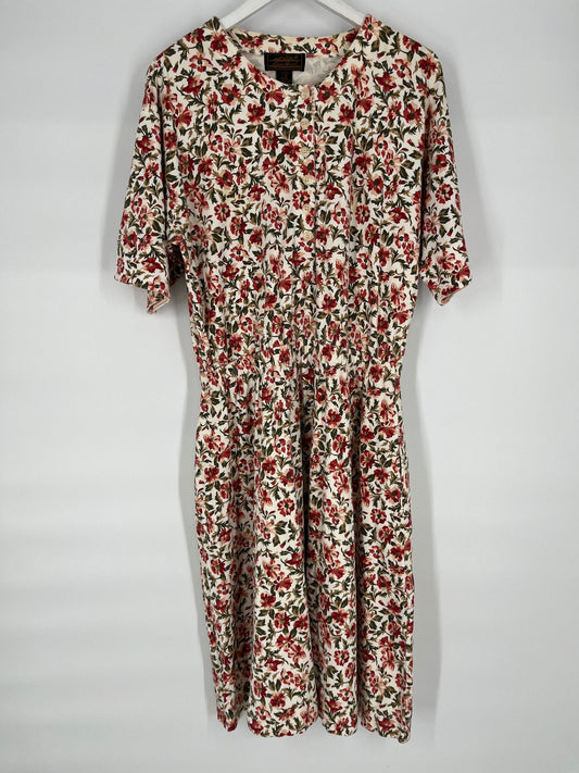 Vintage 100% Cotton Thick Floral Dress by Eddie Bauer \ Size L (Measures XL) \ See Item Description for Measurements and Details