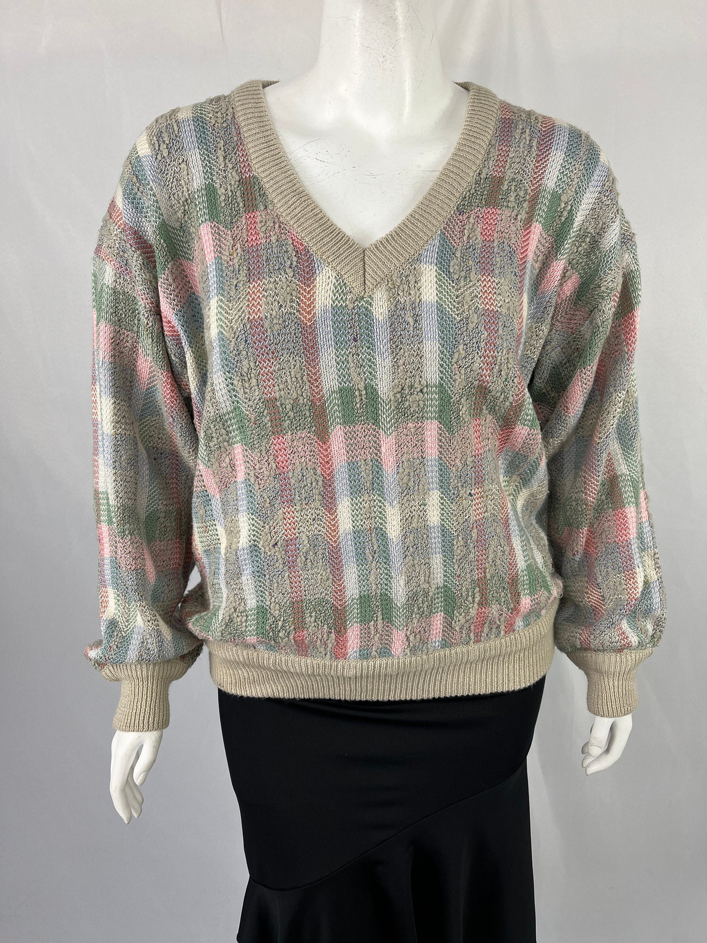 Cute Vintage Pastel And Acrylic Sweater By Le Roy Knit / Size Large / View Description For Measurements And Condition Details