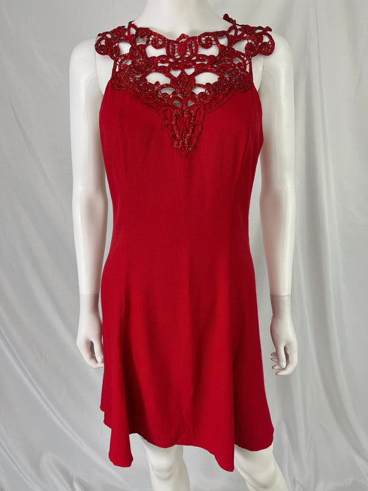 Red Dress With Lace Details By Jump / Size 7-8 / View Description For Measurements And Condition Details