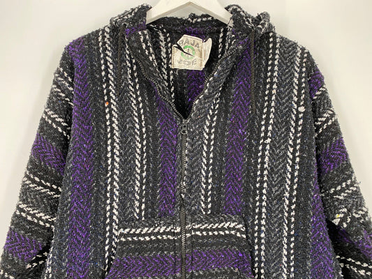 Purple, Black And White Zipper Front Baja Hoodie Jacket By Baja Joe \ Size M \ Please See Item Description And Measurements