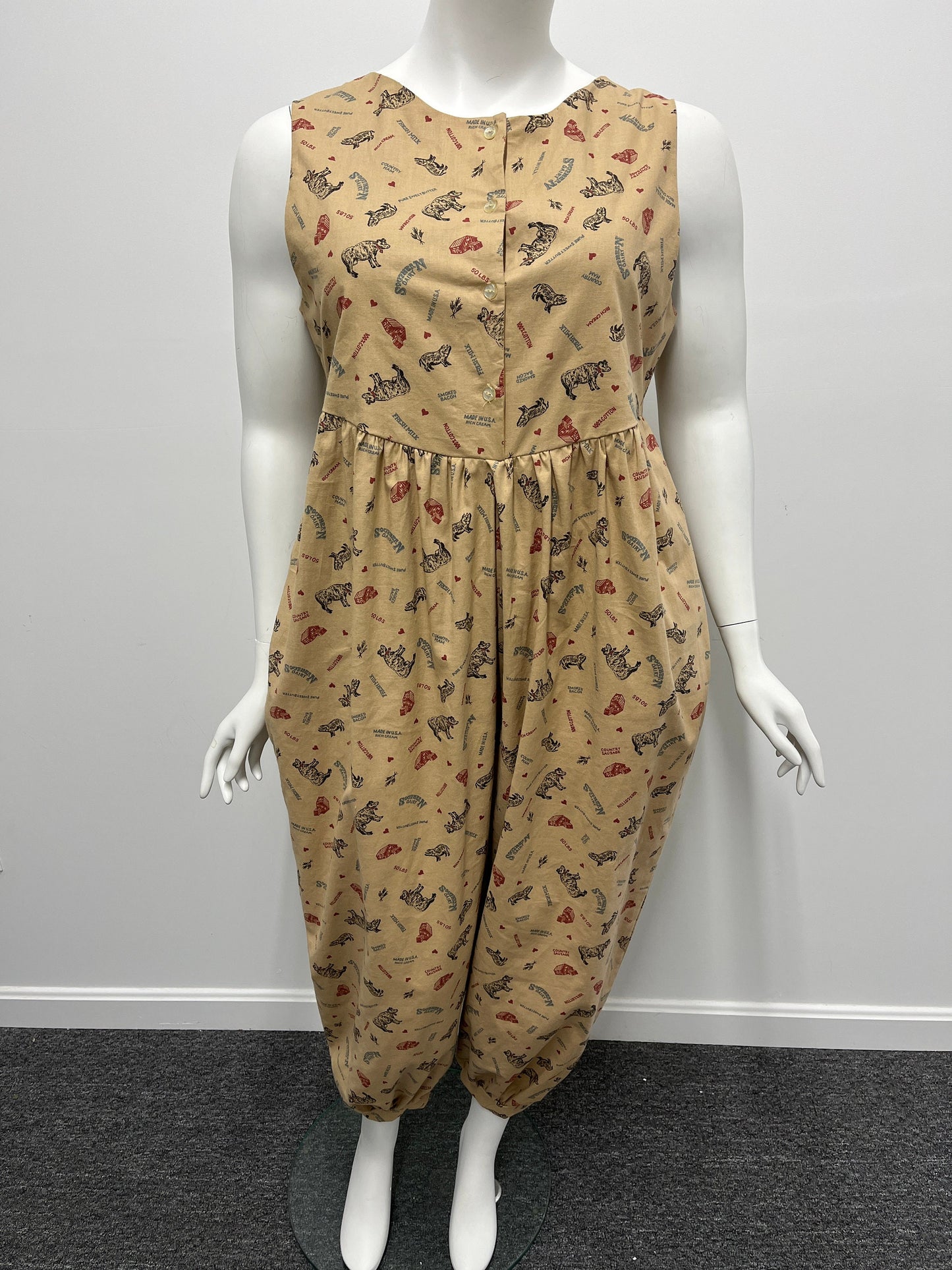 Handmade Farm Patterned Jumpsuit By Anne's Crafts / Size Large / View Description For Measurements And Condition Details