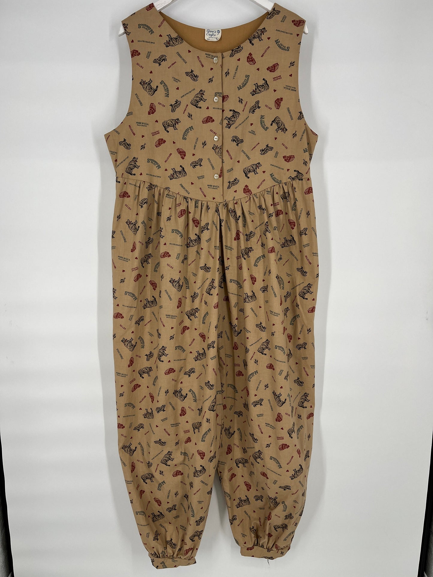 Handmade Farm Patterned Jumpsuit By Anne's Crafts / Size Large / View Description For Measurements And Condition Details